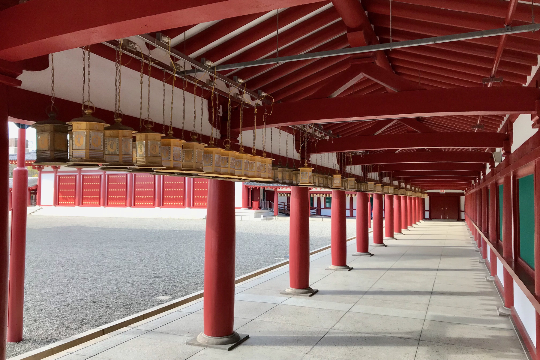 Traditional temple architecture and pathways