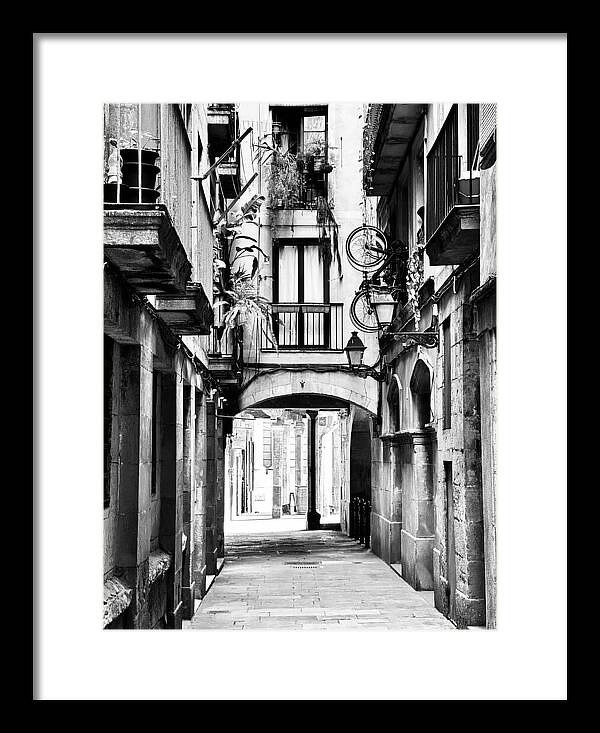 Charming narrow alleyway barcelona el born alleyway black and white fine art print travel essayist.