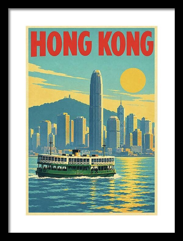 Vintage travel poster hong kong star ferry skyline art artscape gallery.